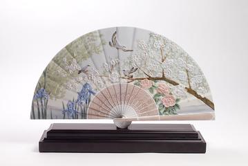 IRIS AND CHERRY FLOWERS FAN
